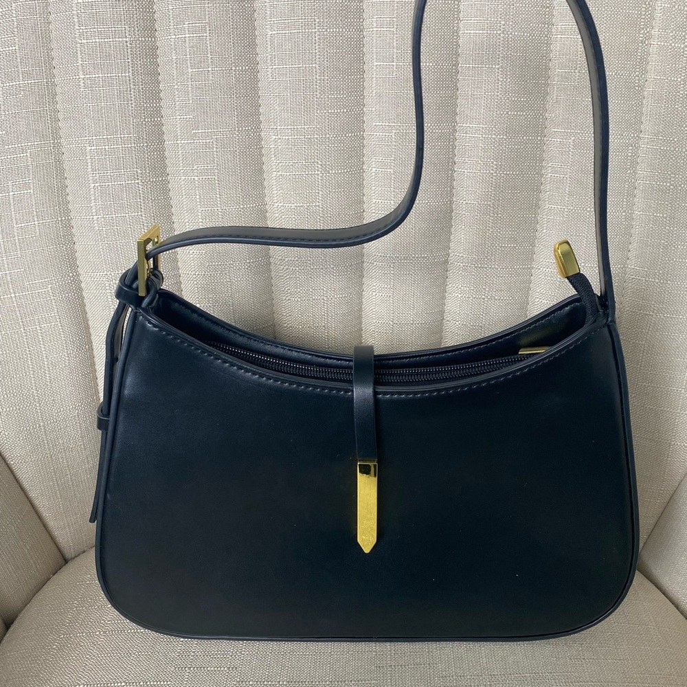 Melolila Crescent Shoulder Bag – Y2K Black Purse w/ Gold Hardware | $38 Retail